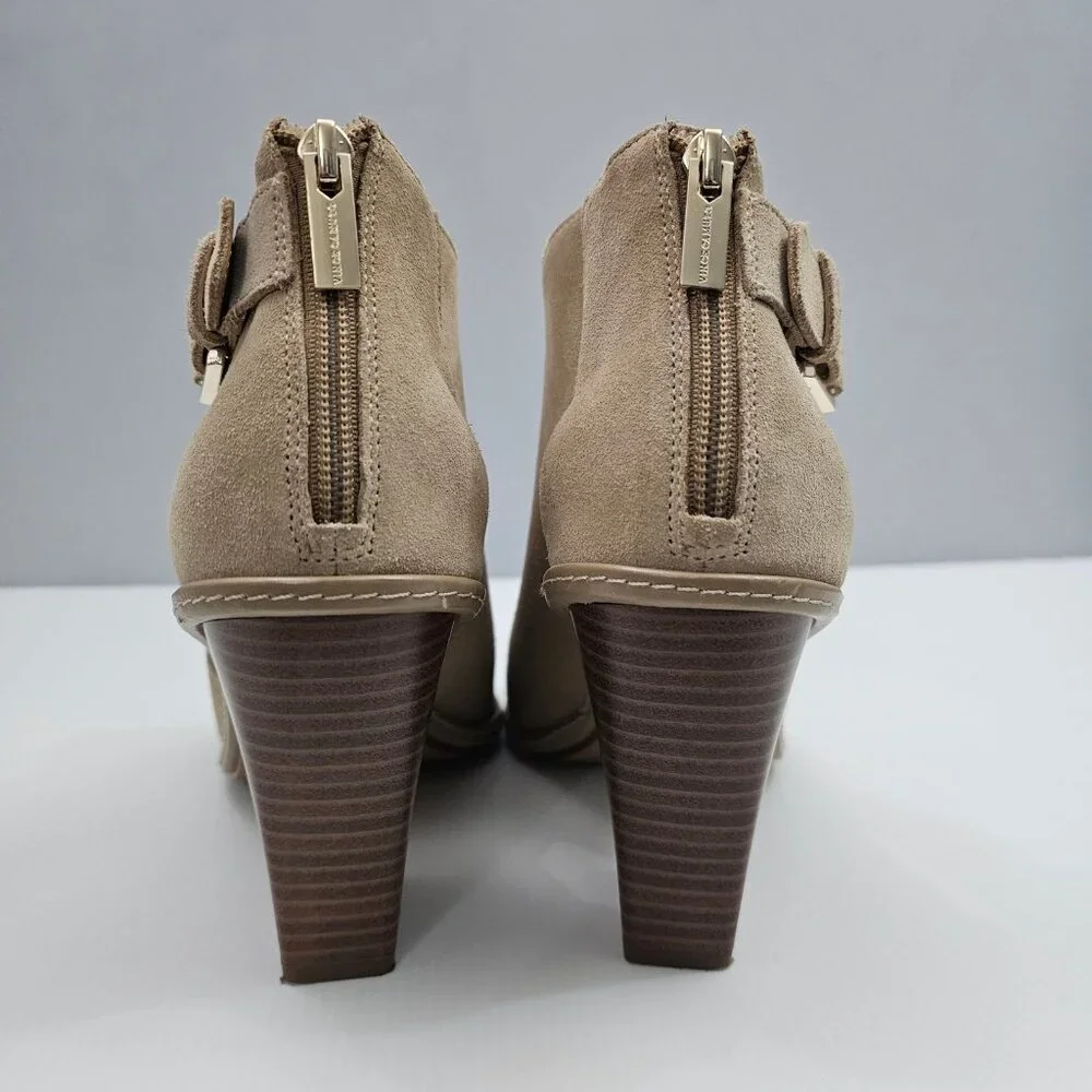 Vince Camuto Fareena Ankle Bootie Womens 11 Tan Leather Peep Toe Block Heel